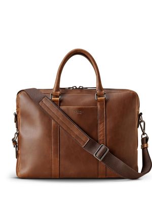 Shinola embossed-logo leather laptop bag - Brown