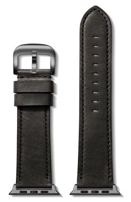 Shinola Grizzly Leather 21mm Apple Watch Watchband in Black