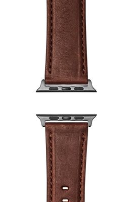 Shinola Grizzly Leather 21mm Apple Watch Watchband in Cattail Brown/Space Grey Pla