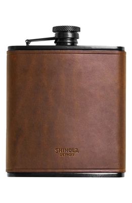 Shinola Navigator Leather Wrapped Flask in Medium Brown