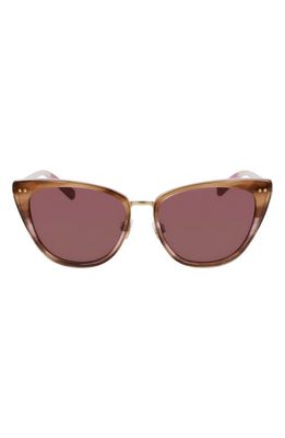Shinola Runwell 55mm Cat Eye Sunglasses in Brown/Mauve Horn Gradient