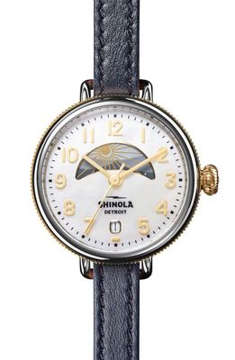 Shinola The Birdy Day & Night Phase Leather Strap Watch