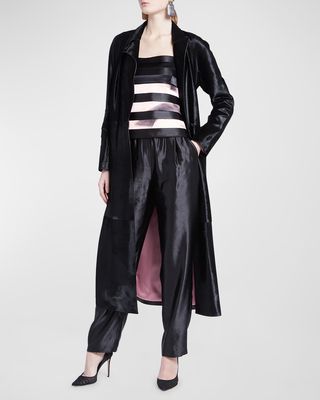 Shiny Calf Hair Double-Breasted Trench Coat