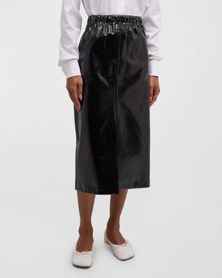 Shiny Coated Cotton Midi Skirt