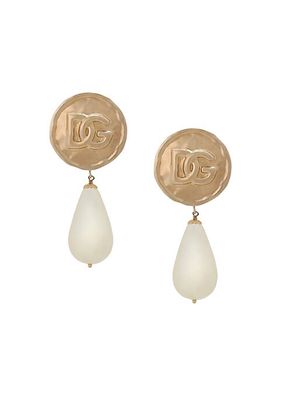 Shiny Coins Logo Brass & Faux Pearl Clip-On Earrings
