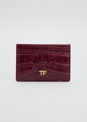 Shiny Croc-Embossed Card Case
