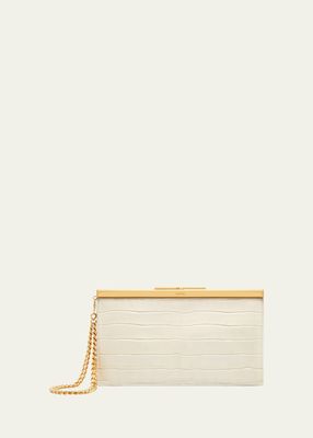 Shiny Croc-Embossed Crossbody Bag in Leather