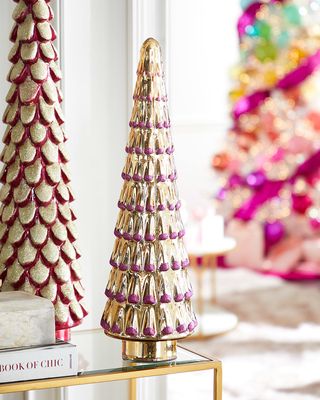 Shiny Gold and Hot Pink Glass Tree With Glitter
