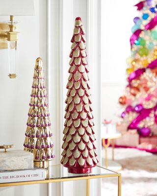 Shiny Hot Pink Glass Tree with Gold Glitter