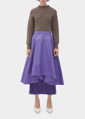 Shiny Leather High-Low Midi Skirt