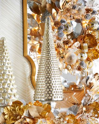 Shiny Silver Glass Tree with Gold Glitter Accent