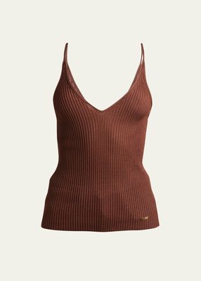 Shiny Viscose Rib Knit V-Neck Tank Top