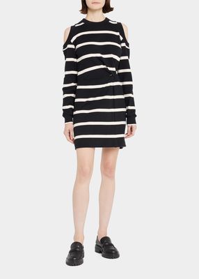 Shirley Cold-Shoulder Jersey Stripe Mini Dress