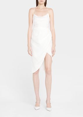 Shiroi Silk Asymmetric Cowl-Neck Midi Dress