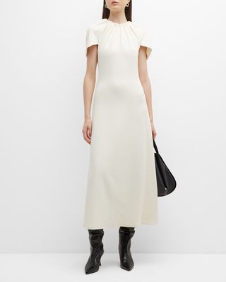 Shirred Cape-Sleeve Jersey Midi Dress