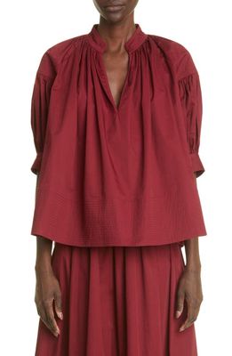 Shirred Cotton Poplin Blouse in 608 Cabernet