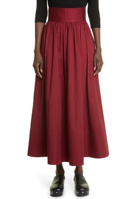 Shirred Waist Cotton Poplin Skirt in 608 Cabernet