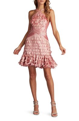 SHO by Tadashi Shoji Satin Paillette Halter Neck Cocktail Dress in Peach Puff