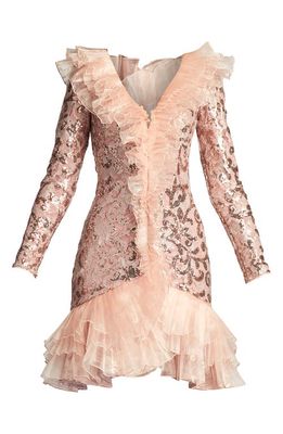 SHO by Tadashi Shoji Sequin Ruffle Long Sleeve Cocktail Dress in Blush/Pink