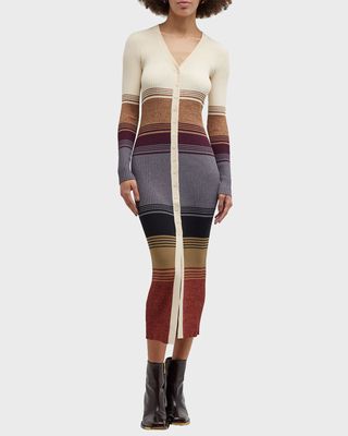 Shoko Variegated Stripe Rib-Knit Sweater