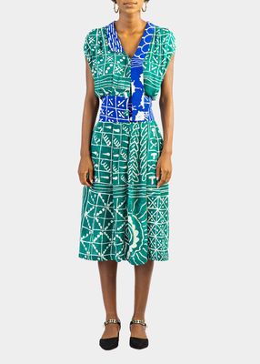 Shola Button-Front Batik Midi Dress