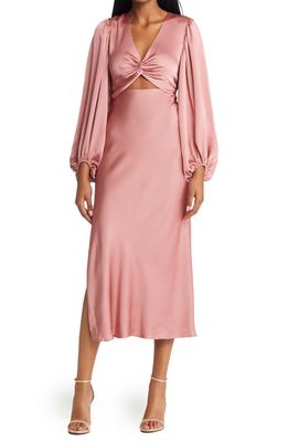 Shona Joy Twist Front Long Sleeve Cocktail Dress in Rose