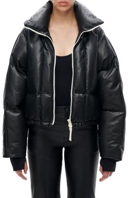 SHOREDITCH SKI CLUB Clara Leather Puffer Jacket in Black