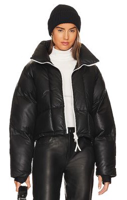 Shoreditch Ski Club Clara Leatther Puffer Jacket in Black