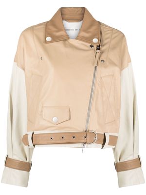 Shoreditch Ski Club colour-block leather jacket - Neutrals