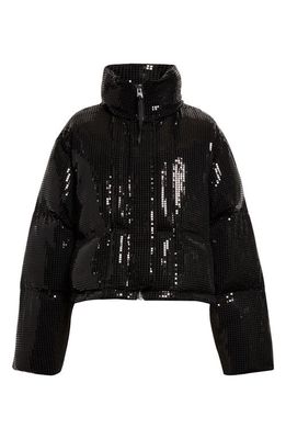 SHOREDITCH SKI CLUB Disco Sequin Puffer Jacket in Black