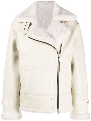 Shoreditch Ski Club Isla shearling biker jacket - White