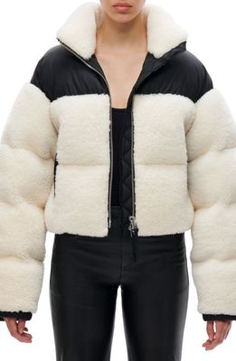 SHOREDITCH SKI CLUB Maya Genuine Shearling & Recycled Polyester Puffer Jacket in Natural White/Black