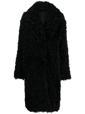 Shoreditch Ski Club shearling-trim single-breasted coat - Black