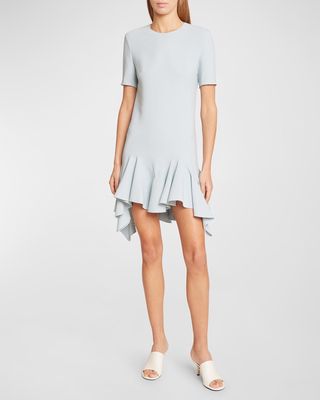 Short Dress with Asymmetric Ruffle Hem