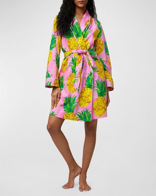 Short Pineapple-Print Poplin Robe