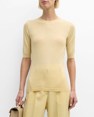 Short-Sleeve Crewneck Cashmere-Silk Sweater