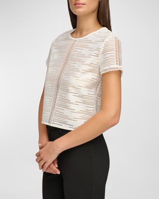 Short-Sleeve Crewneck Knit Lace top