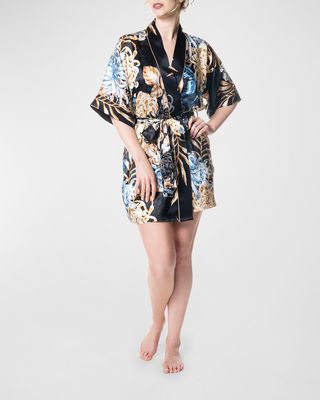 Short-Sleeve Floral-Print Silk Robe