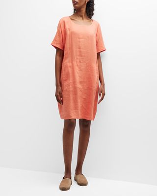 Short-Sleeve Garment-Dyed Linen Midi Dress