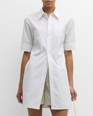 Short-Sleeve Patch-Pocket Collared Tunic Shirt