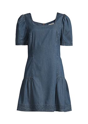 Short-Sleeve Washed Denim Minidress