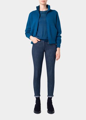 Short Stand-Collar Zip-Front Cashmere Cardigan