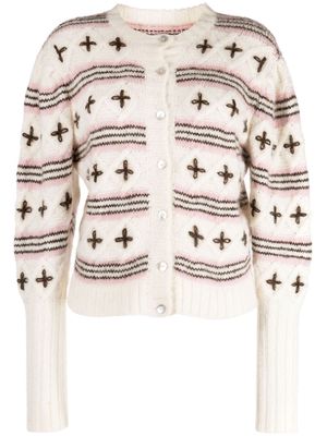 Shrimps Anika floral-embroidered wool cardigan - White