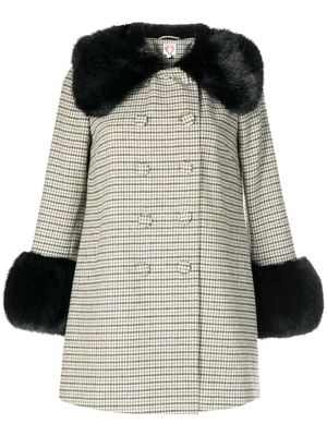 Shrimps faux-fur detailed checked coat - Green