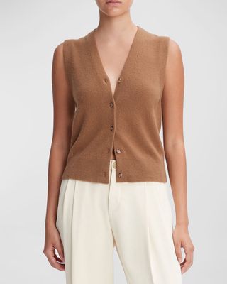 Shrunken Wool Knit Button-Front Sweater Vest