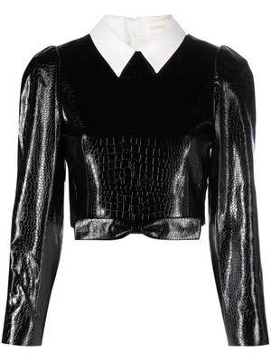 SHUSHU/TONG crocodile-embossed faux-leather cropped top - Black