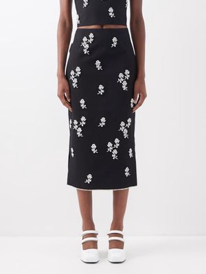 Shushu/tong - Crystal-embellished Wool-blend Midi Skirt - Womens - Black Silver