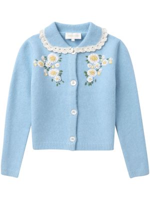 SHUSHU/TONG floral-embroidered knitted cardigan - Blue