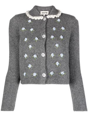 SHUSHU/TONG floral-embroidered ruffle-collar cardigan - Grey