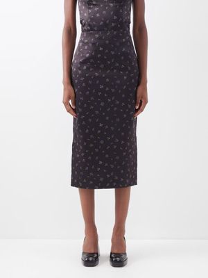 Shushu/tong - Floral-print Silk-satin Midi Skirt - Womens - Black Multi